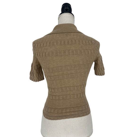 Paige Dune Collared Merino Wool Polo Shirt in Camel - Picture 10 of 11